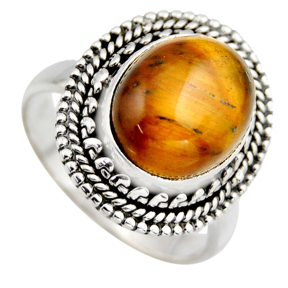 5.75cts natural brown tiger's eye 925 silver solitaire ring jewelry size 7 r3167