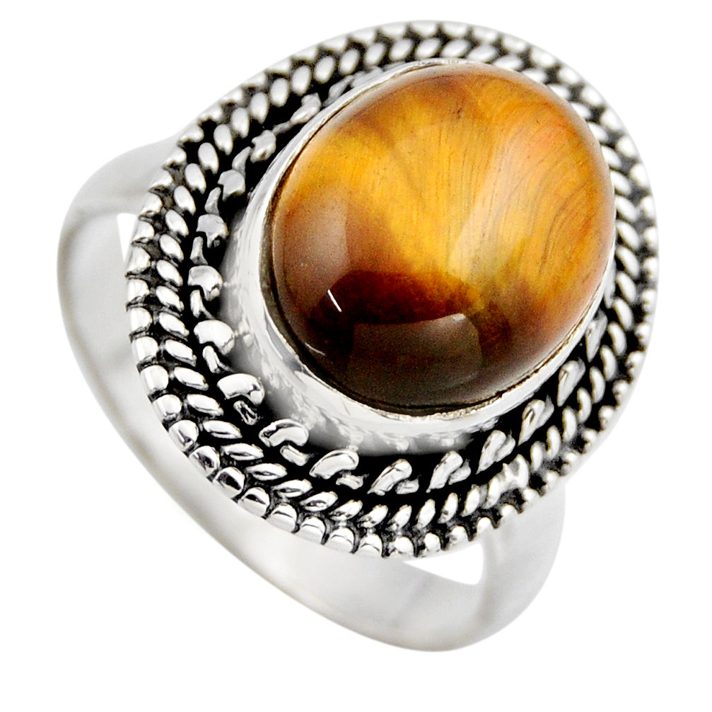 5.30cts natural brown tiger's eye 925 silver solitaire ring jewelry size 7 r3172