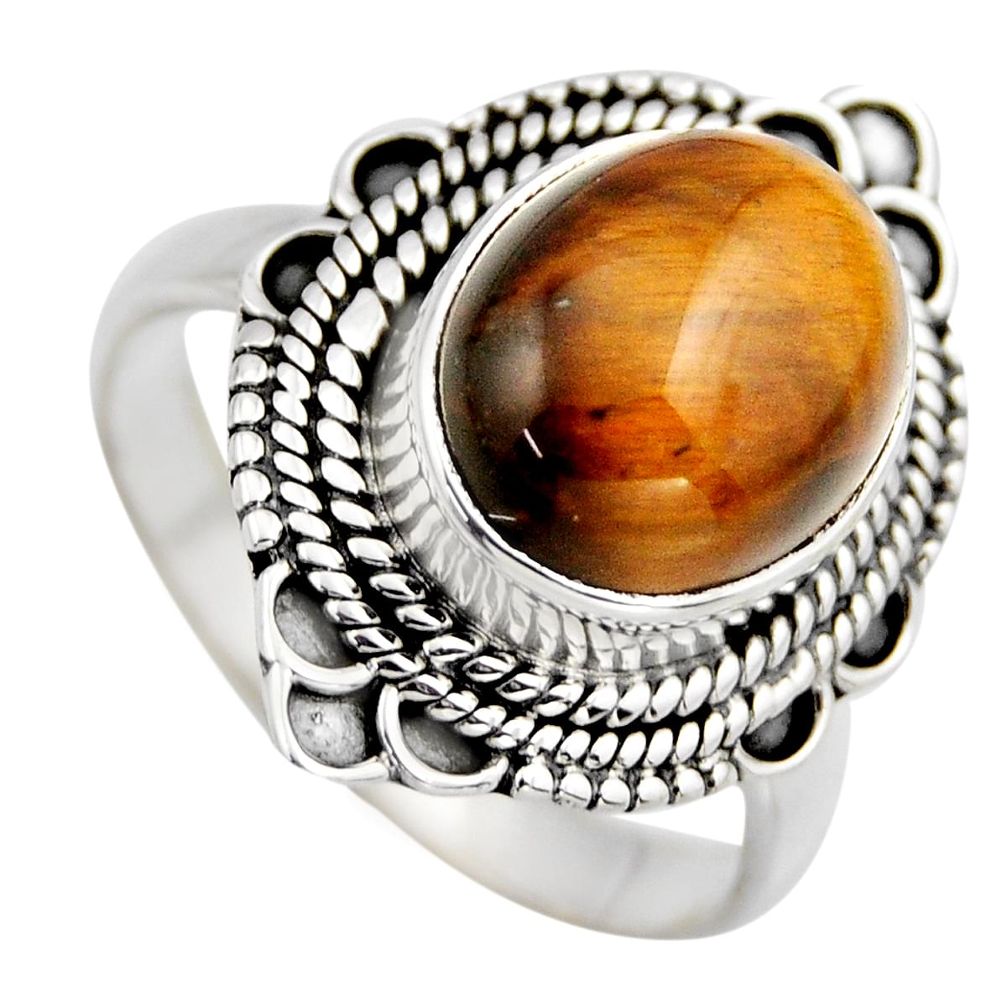 925 silver 5.24cts natural brown tiger's eye solitaire ring jewelry size 9 r3173