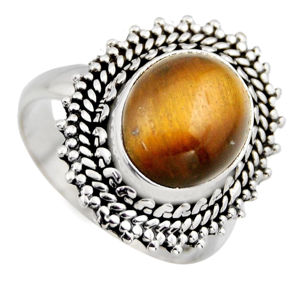 5.25cts natural brown tiger's eye 925 silver solitaire ring jewelry size 8 r3175