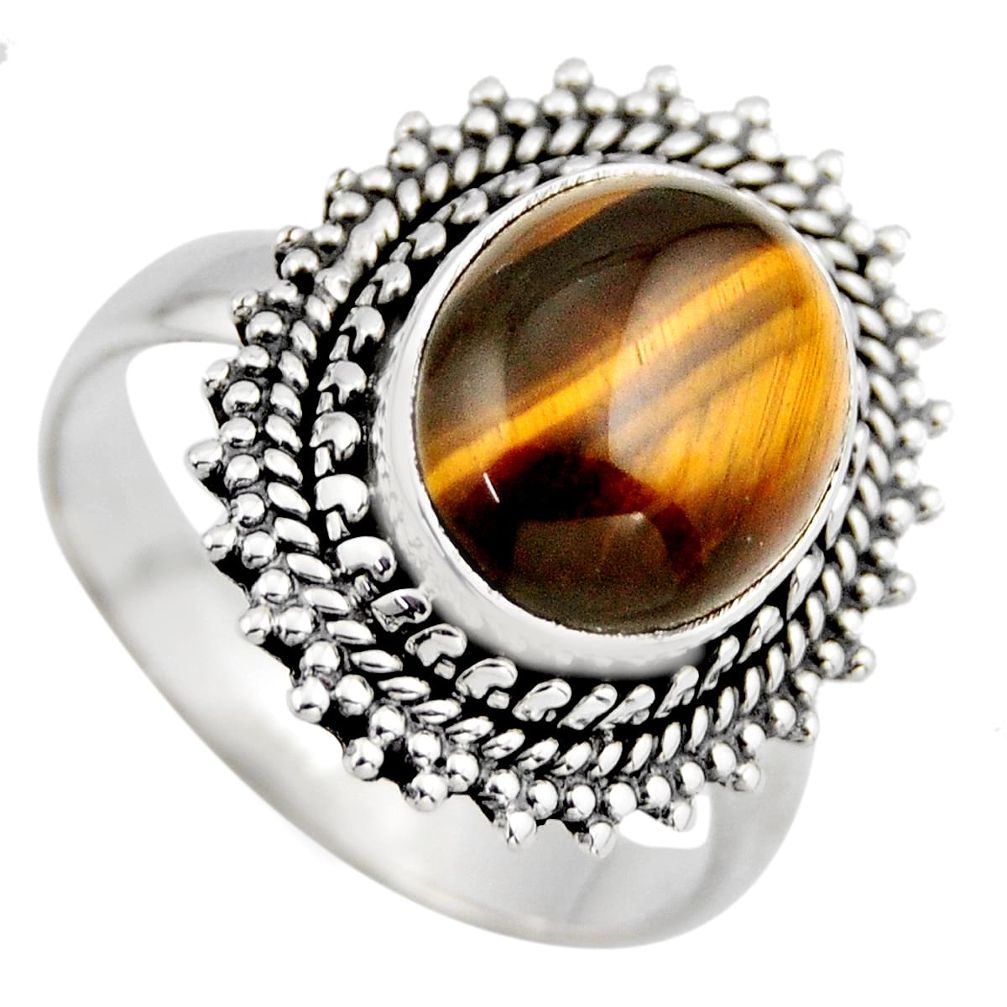 5.23cts natural brown tiger's eye 925 silver solitaire ring jewelry size 9 r3176