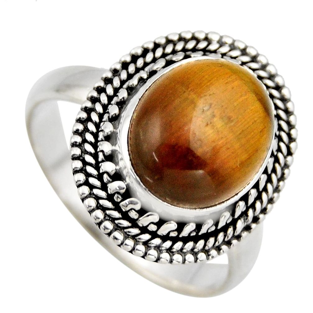 5.41cts natural brown tiger's eye 925 silver solitaire ring jewelry size 9 r3178