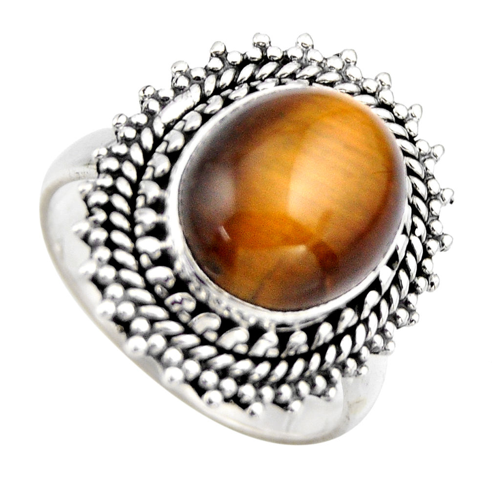 925 silver 5.71cts natural brown tiger's eye oval solitaire ring size 7.5 r3180