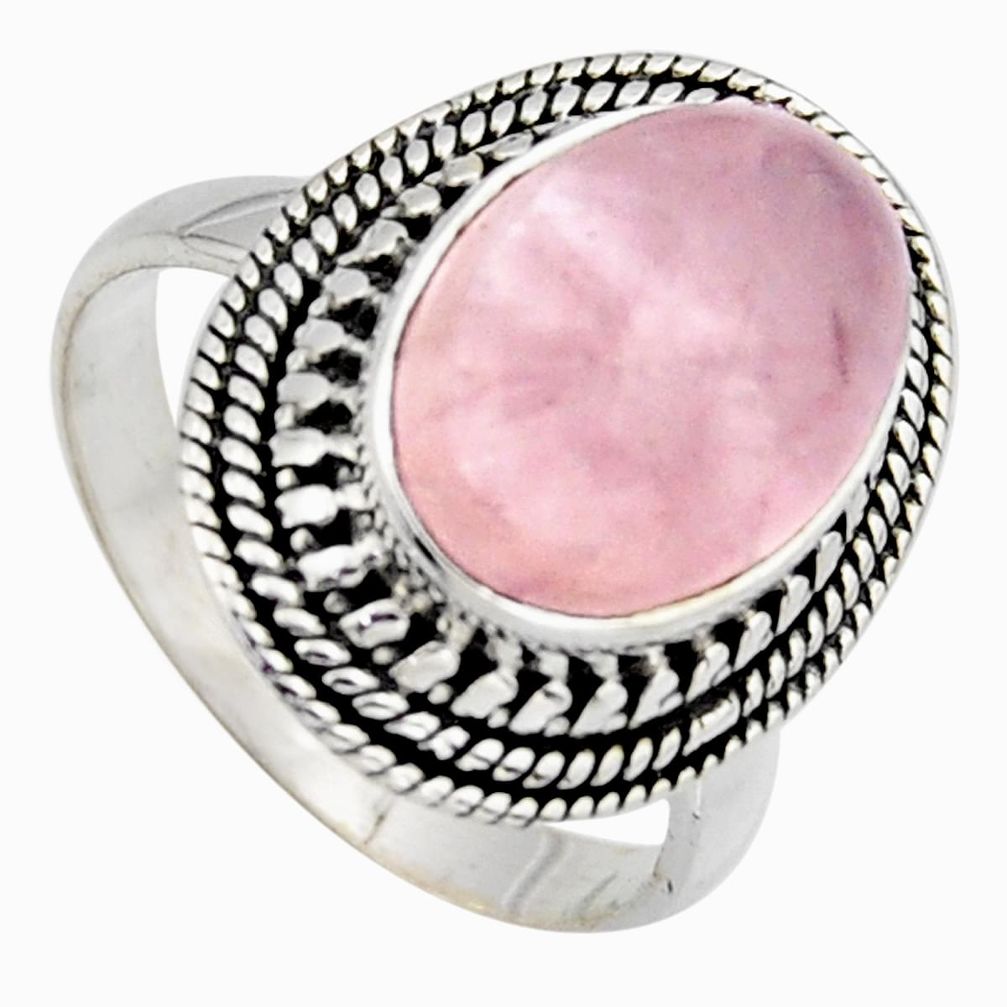 6.79cts natural pink rose quartz 925 sterling silver solitaire ring size 8 r3185