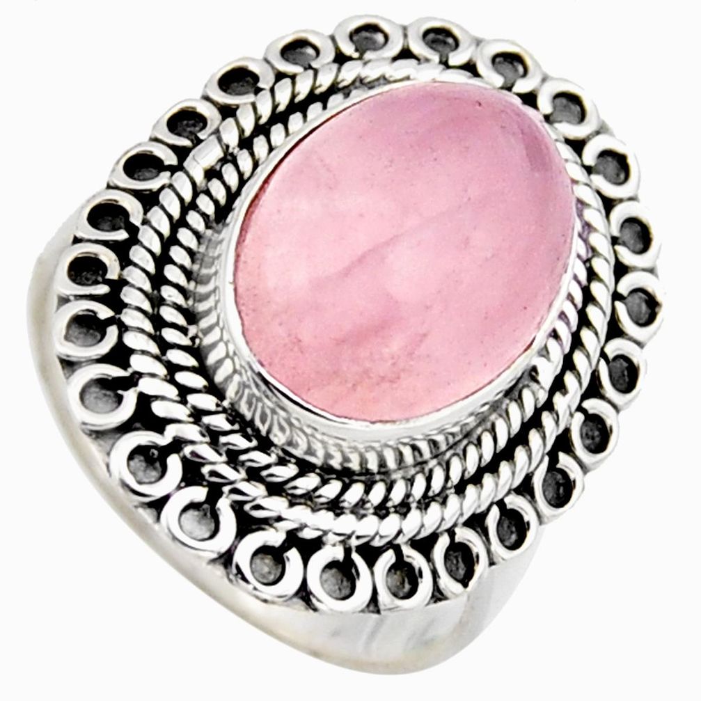 6.62cts natural pink rose quartz 925 silver solitaire ring size 7.5 r3191