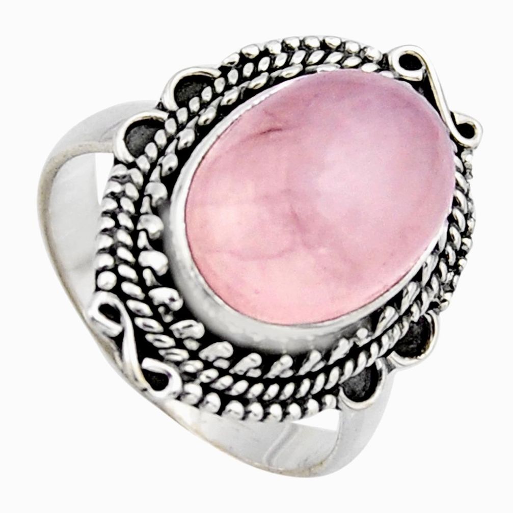 6.86cts natural pink rose quartz 925 silver solitaire ring jewelry size 8 r3192
