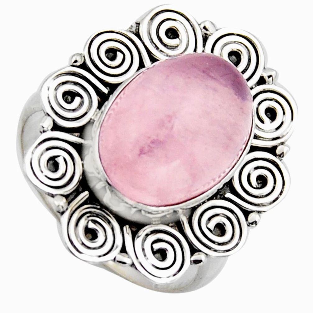 6.33cts natural pink rose quartz 925 silver solitaire ring size 8.5 r3194