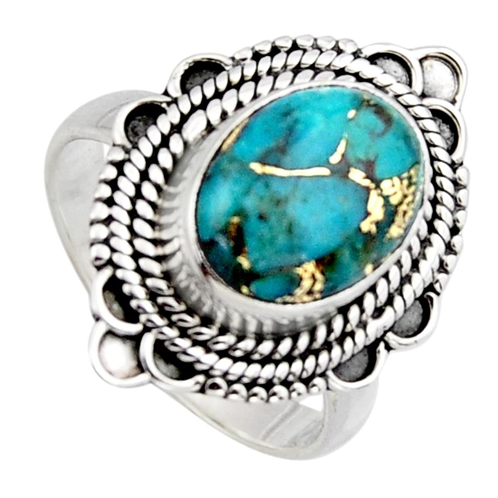 5.12cts blue copper turquoise 925 sterling silver solitaire ring size 7.5 r3203