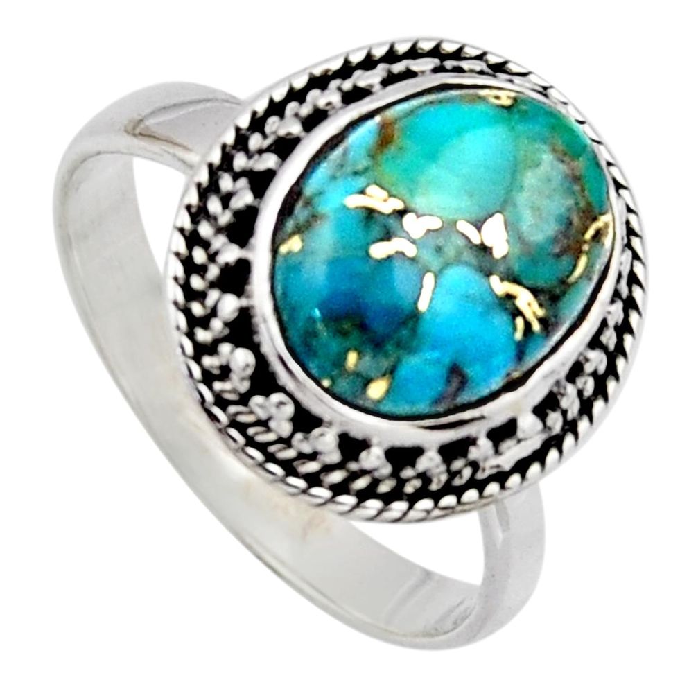 4.92cts blue copper turquoise 925 sterling silver solitaire ring size 9 r3214