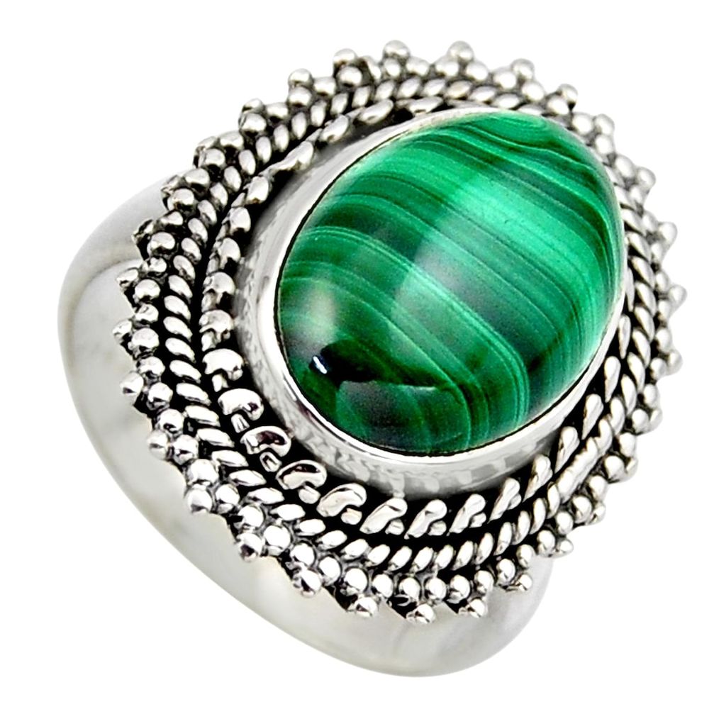 925 silver 6.80cts natural green malachite oval solitaire ring size 7 r3239