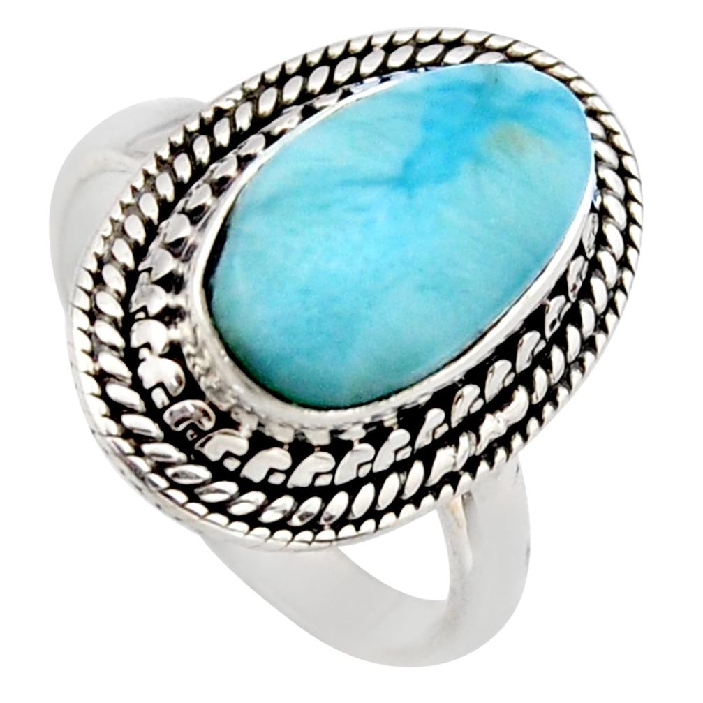 4.73cts natural blue larimar 925 sterling silver solitaire ring size 7.5 r3261