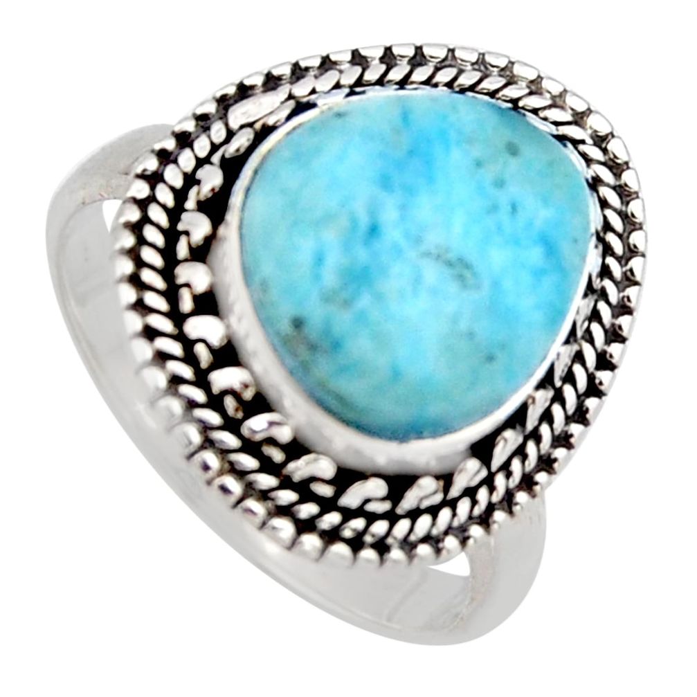 5.27cts natural blue larimar 925 sterling silver solitaire ring size 8 r3262