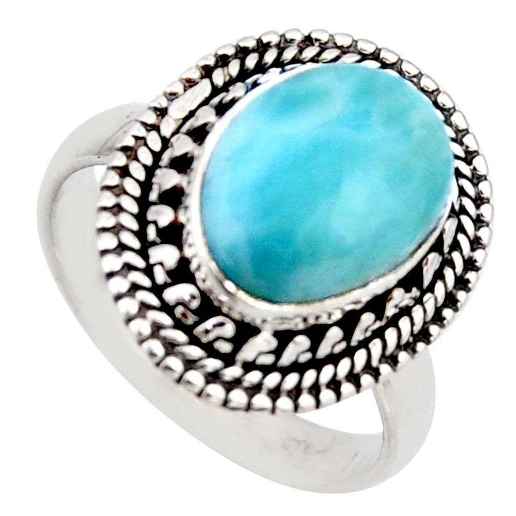 4.53cts natural blue larimar 925 sterling silver solitaire ring size 7 r3263