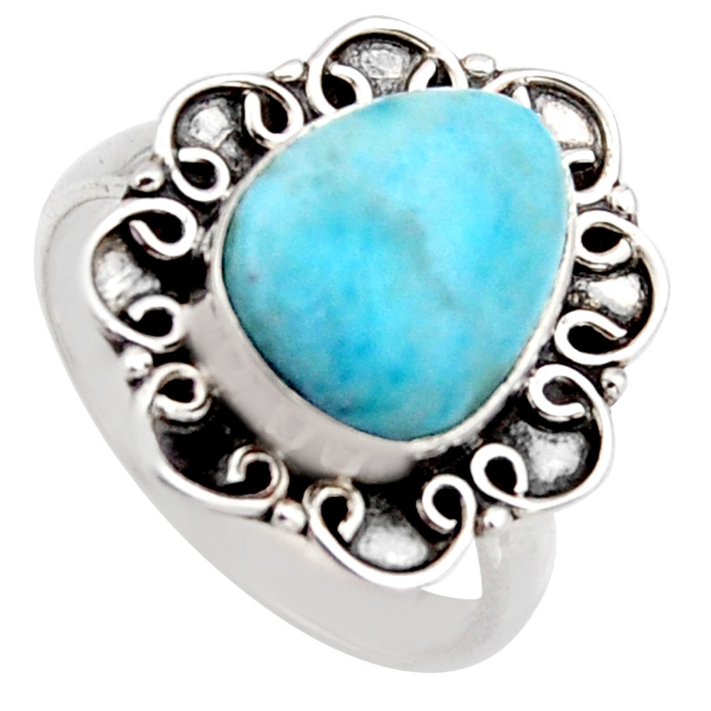 925 sterling silver 4.42cts natural blue larimar solitaire ring size 7 r3264