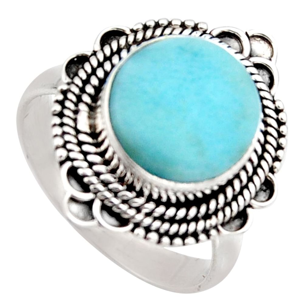 5.30cts natural blue larimar 925 silver solitaire ring jewelry size 9 r3265