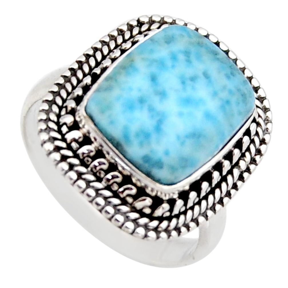5.30cts natural blue larimar 925 sterling silver solitaire ring size 7.5 r3271