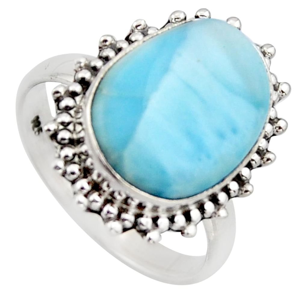 9.86cts natural blue larimar 925 sterling silver solitaire ring size 9 r3272