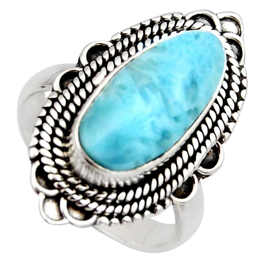 925 sterling silver 4.55cts natural blue larimar solitaire ring size 7 r3273