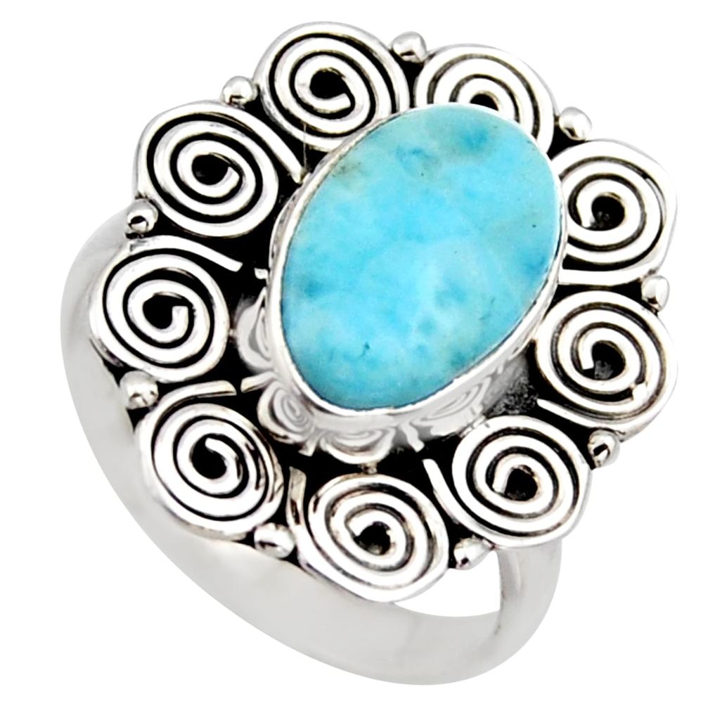 4.51cts natural blue larimar 925 sterling silver solitaire ring size 7.5 r3274