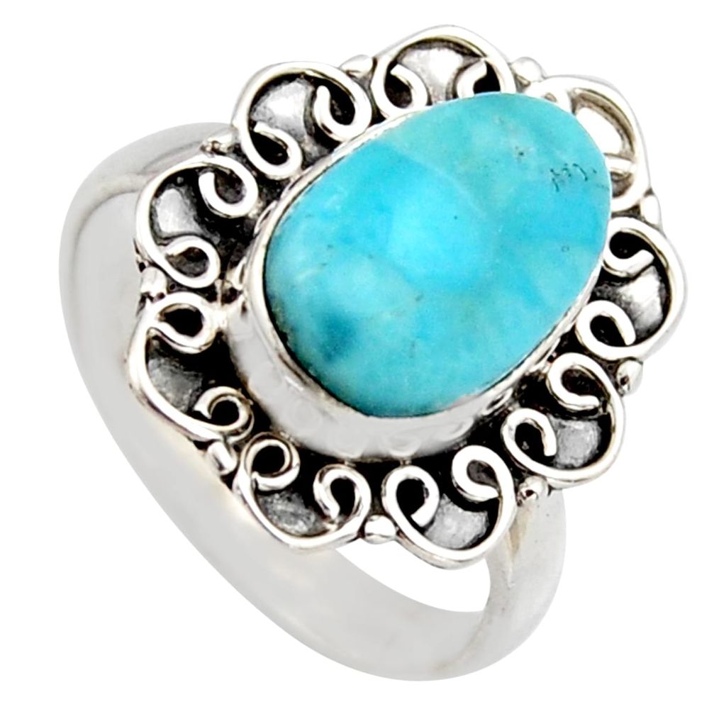 4.69cts natural blue larimar 925 sterling silver solitaire ring size 7.5 r3275