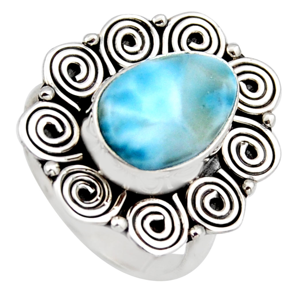 5.53cts natural blue larimar 925 sterling silver solitaire ring size 7.5 r3276