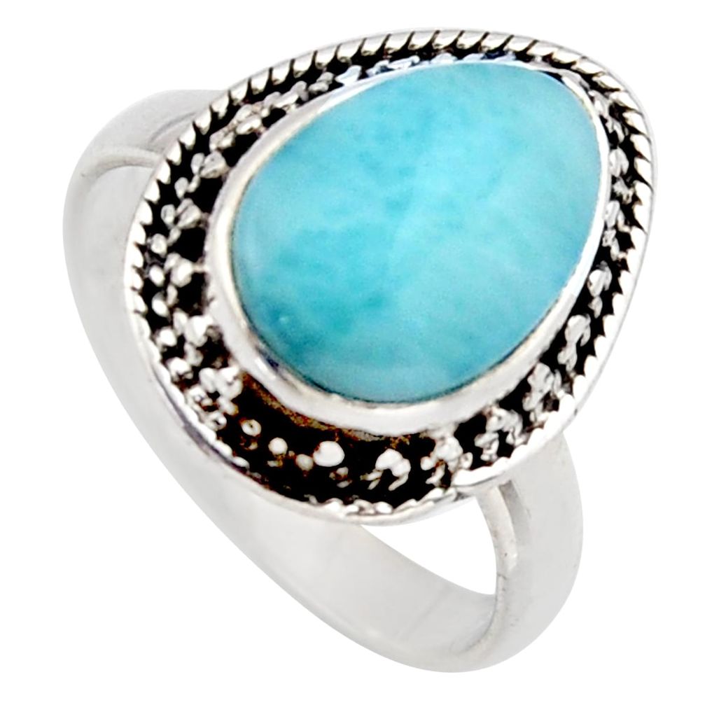 5.11cts natural blue larimar 925 sterling silver solitaire ring size 8 r3277