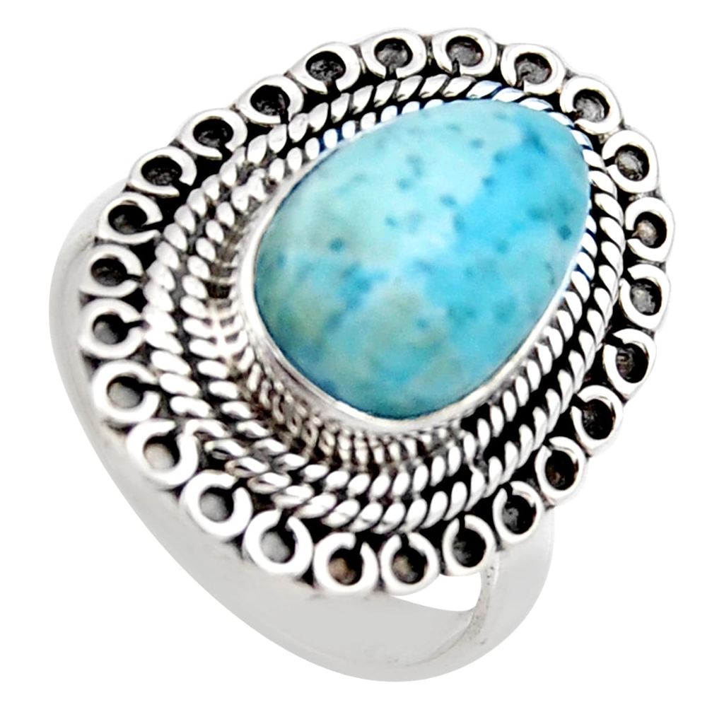 925 sterling silver 5.30cts natural blue larimar solitaire ring size 8.5 r3278