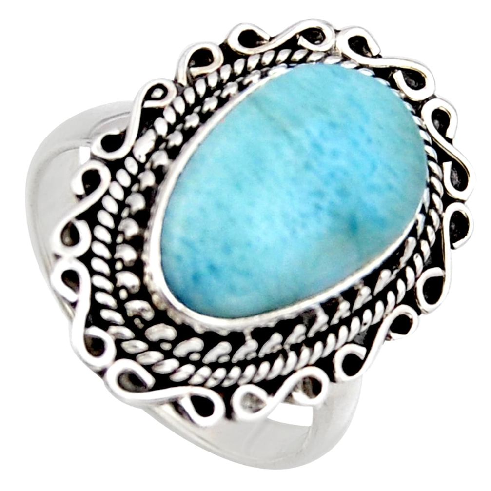 8.03cts natural blue larimar 925 sterling silver solitaire ring size 9 r3279