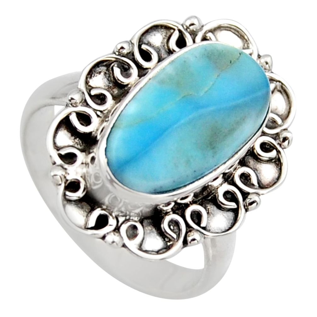 5.13cts natural blue larimar 925 sterling silver solitaire ring size 7 r3280