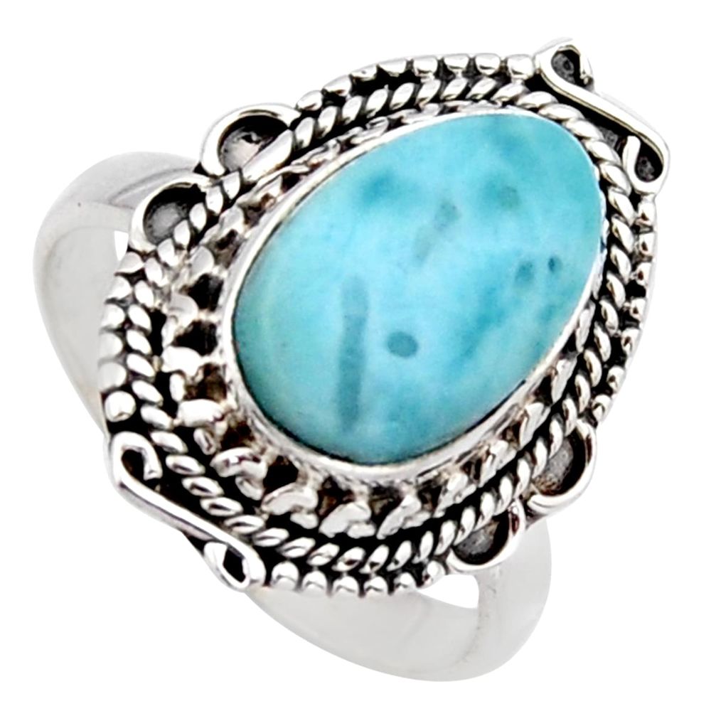 925 sterling silver 5.30cts natural blue larimar solitaire ring size 8 r3284