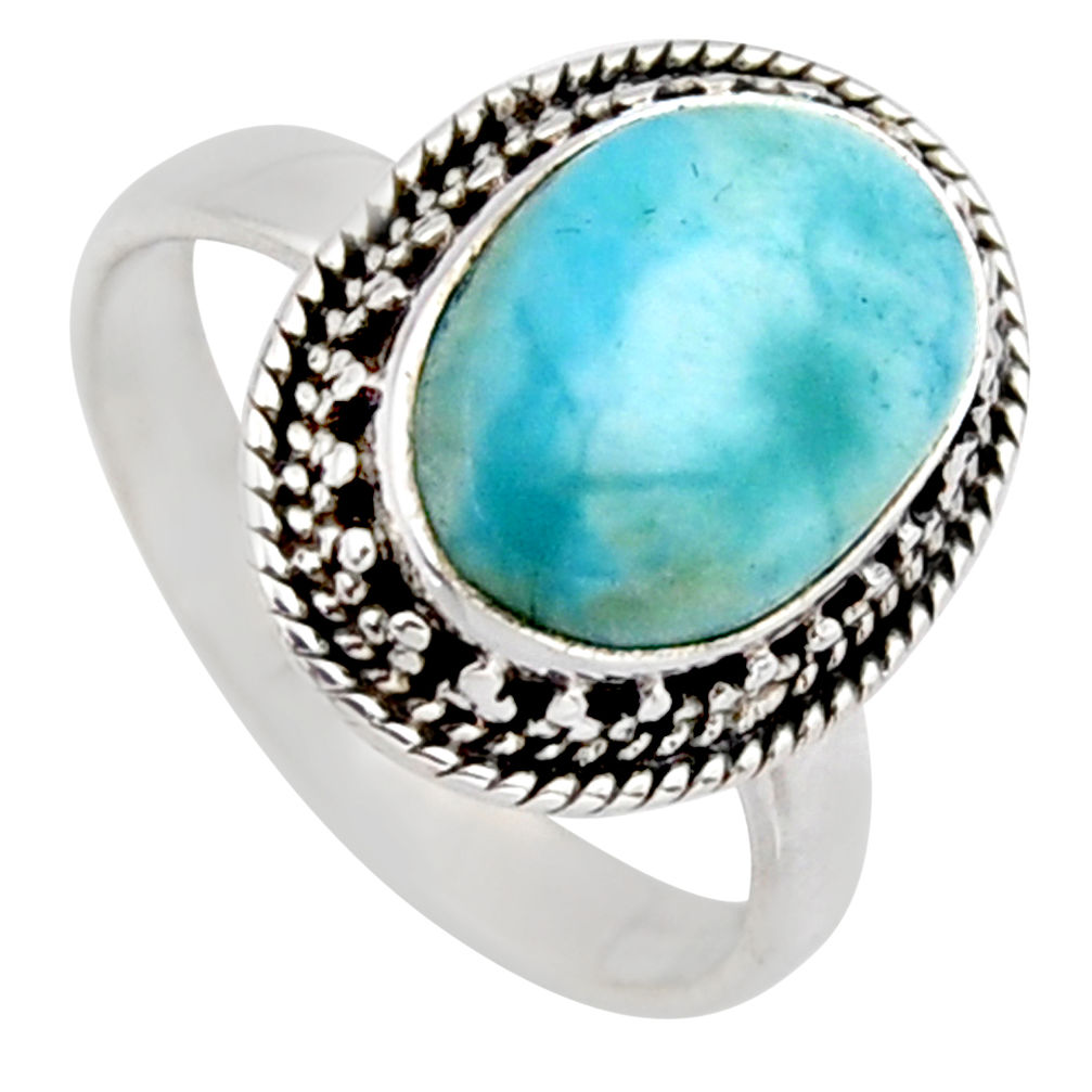 5.12cts natural blue larimar 925 sterling silver solitaire ring size 7.5 r3293