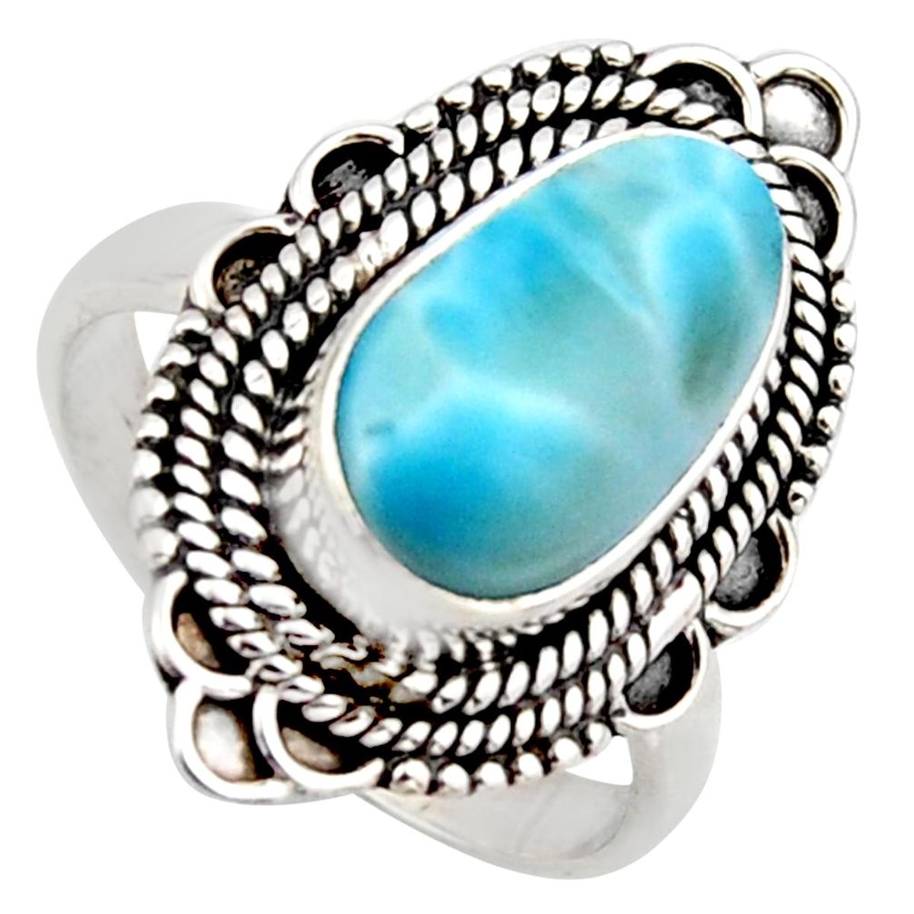 4.73cts natural blue larimar 925 sterling silver solitaire ring size 7 r3294