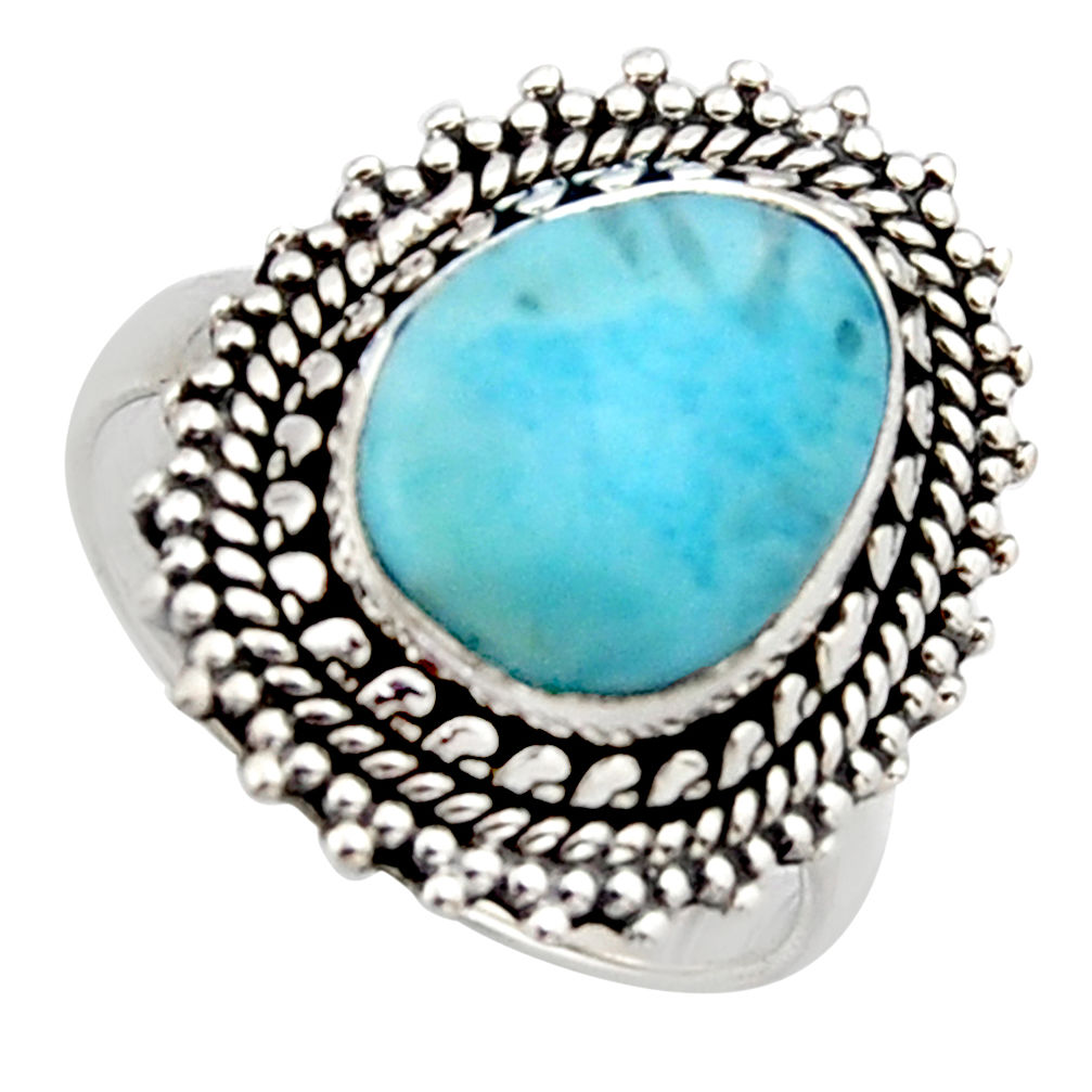 5.31cts natural blue larimar 925 sterling silver solitaire ring size 7 r3296