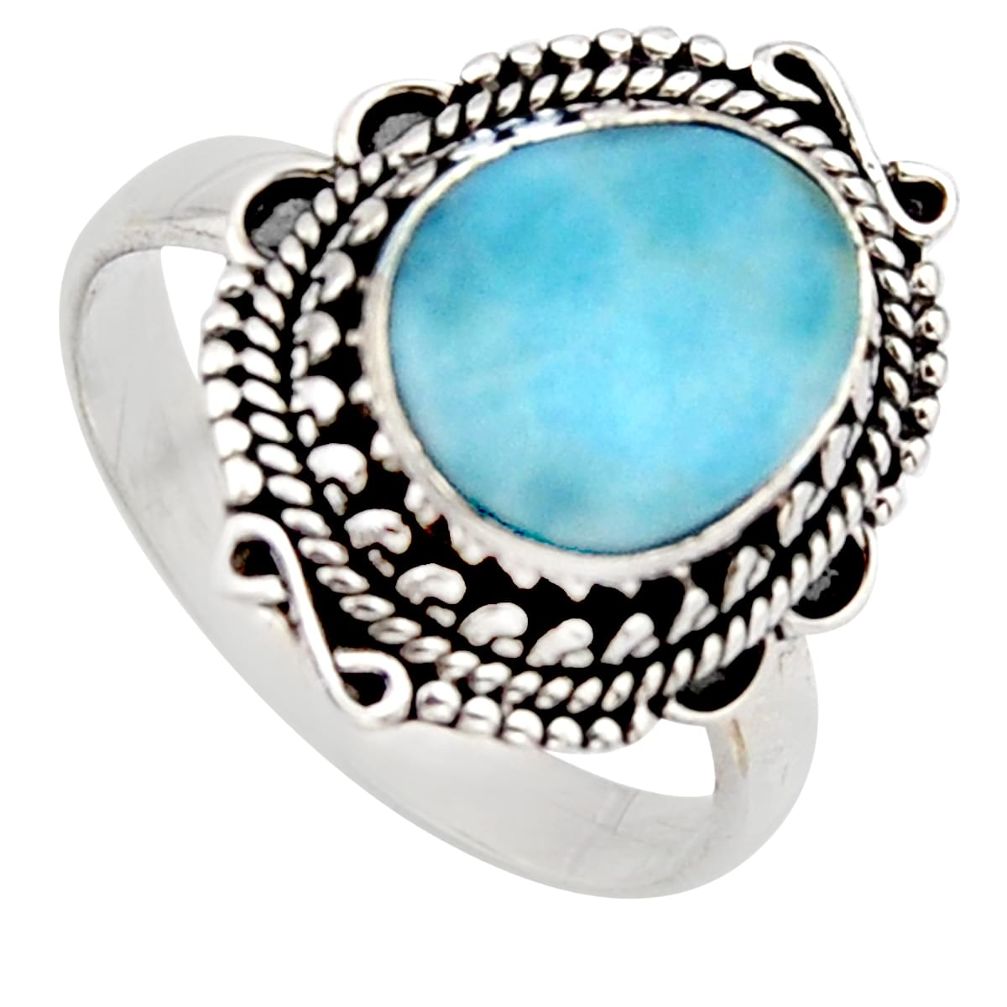 925 sterling silver 5.07cts natural blue larimar solitaire ring size 9 r3298
