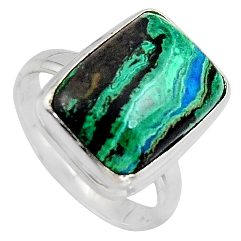 10.41cts natural green azurite malachite 925 silver solitaire ring size 8 r3303