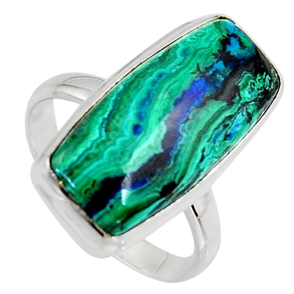 13.34cts natural green azurite malachite 925 silver solitaire ring size 10 r3313