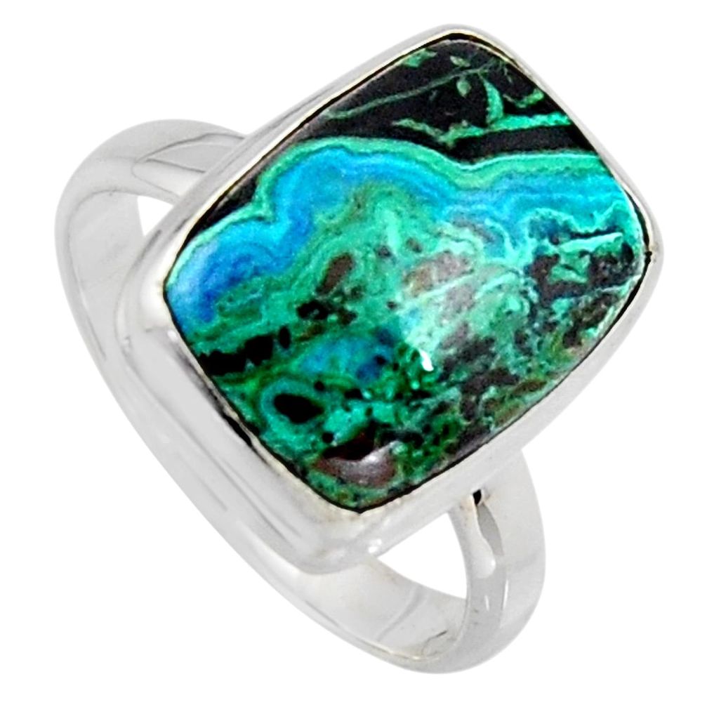 925 silver 7.36cts natural green azurite malachite solitaire ring size 9 r3316
