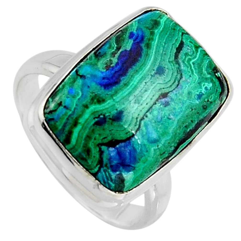 10.41cts natural green azurite malachite 925 silver solitaire ring size 7 r3321