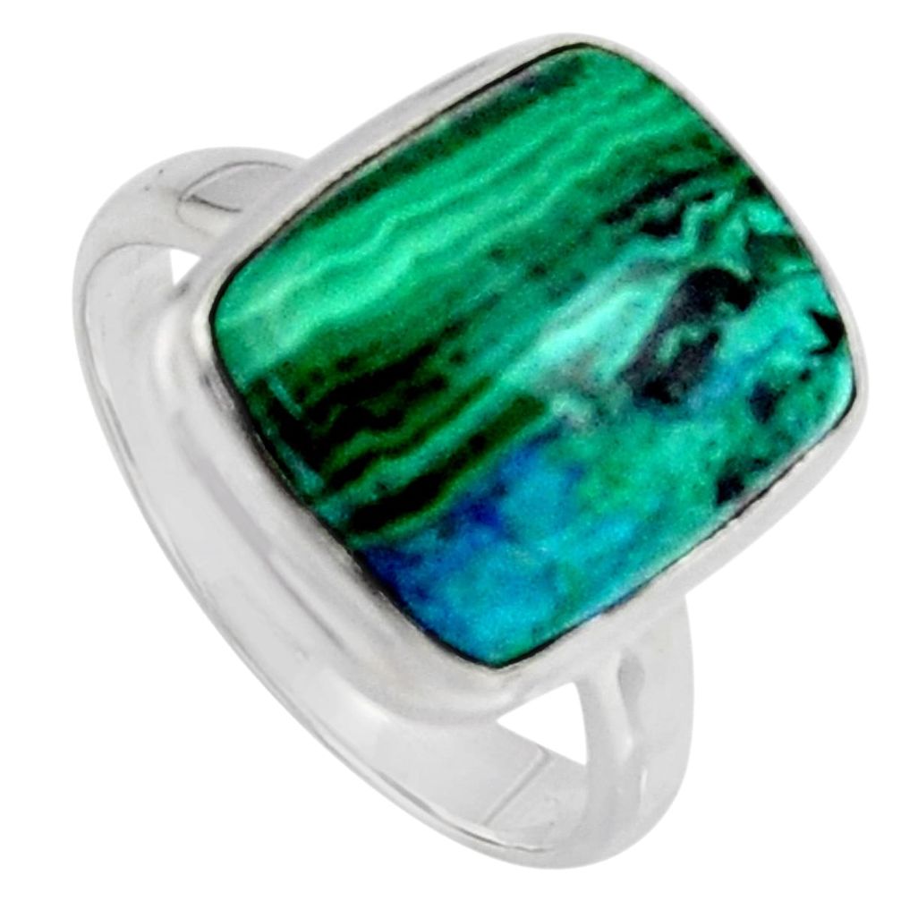 925 silver 8.02cts natural green azurite malachite solitaire ring size 7 r3329