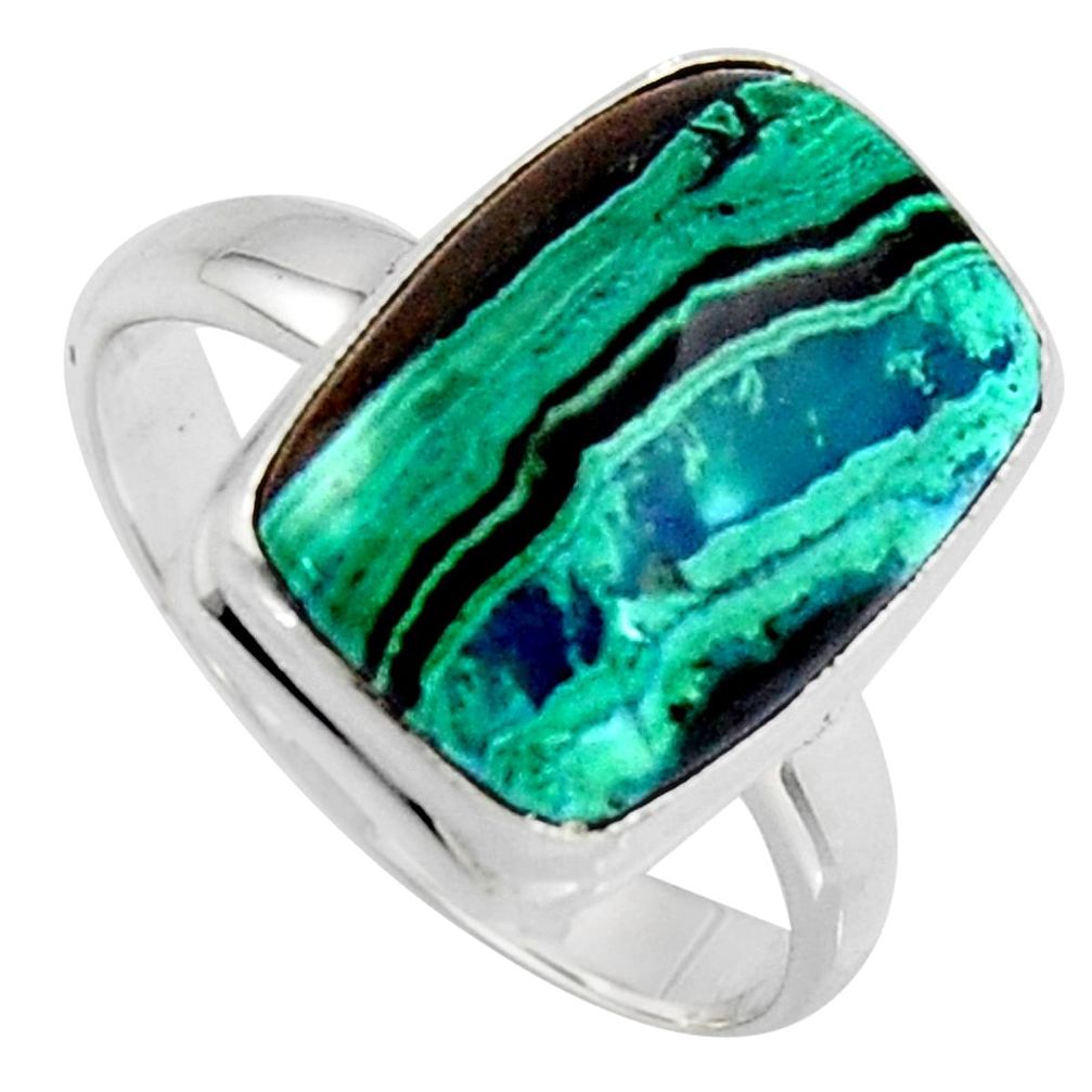 9.96cts natural green azurite malachite 925 silver solitaire ring size 9 r3342