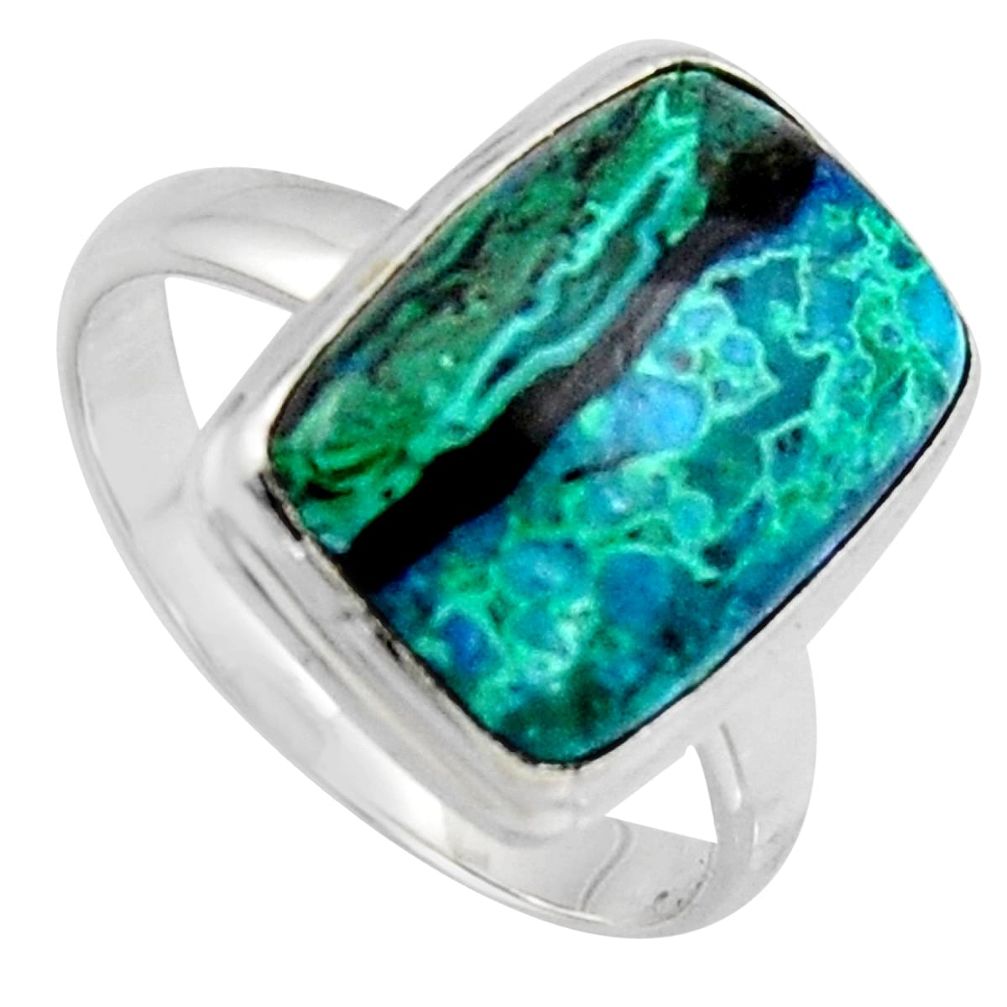 9.99cts natural green azurite malachite 925 silver solitaire ring size 9 r3345
