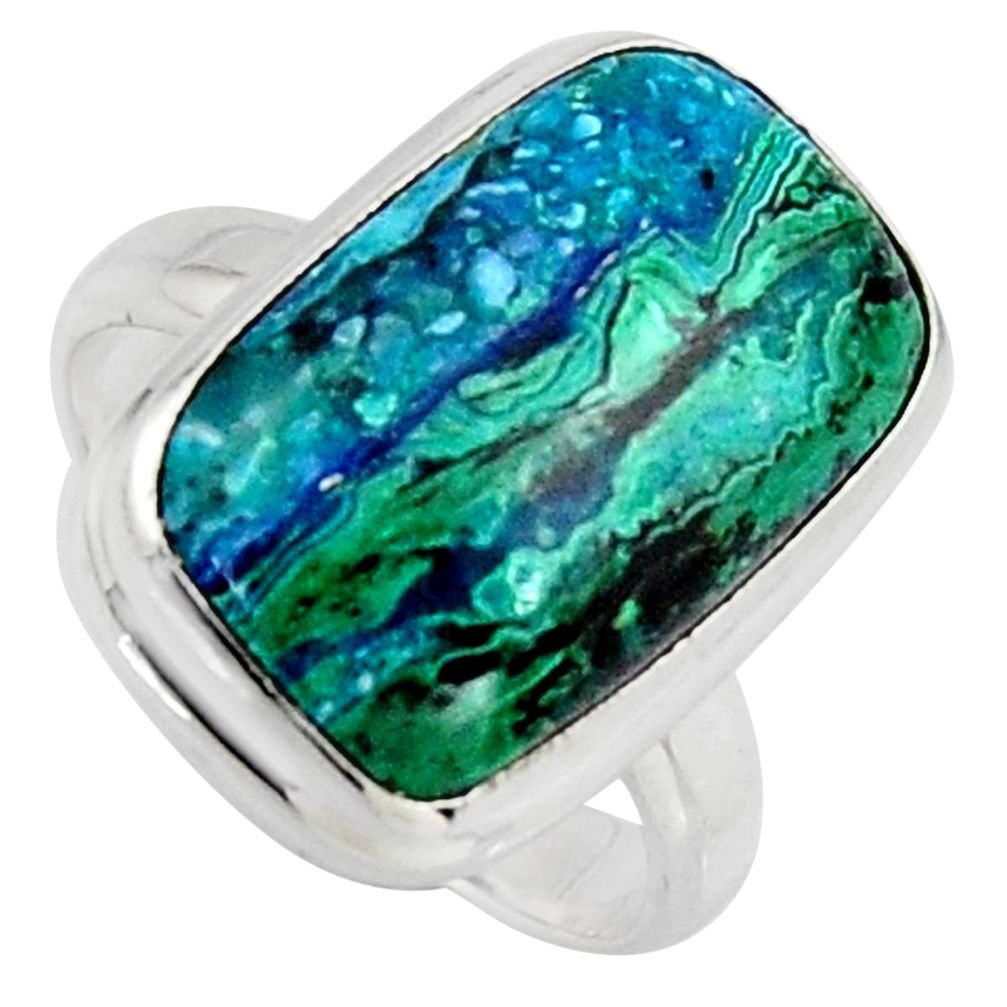 8.89cts natural green azurite malachite 925 silver solitaire ring size 6.5 r3346