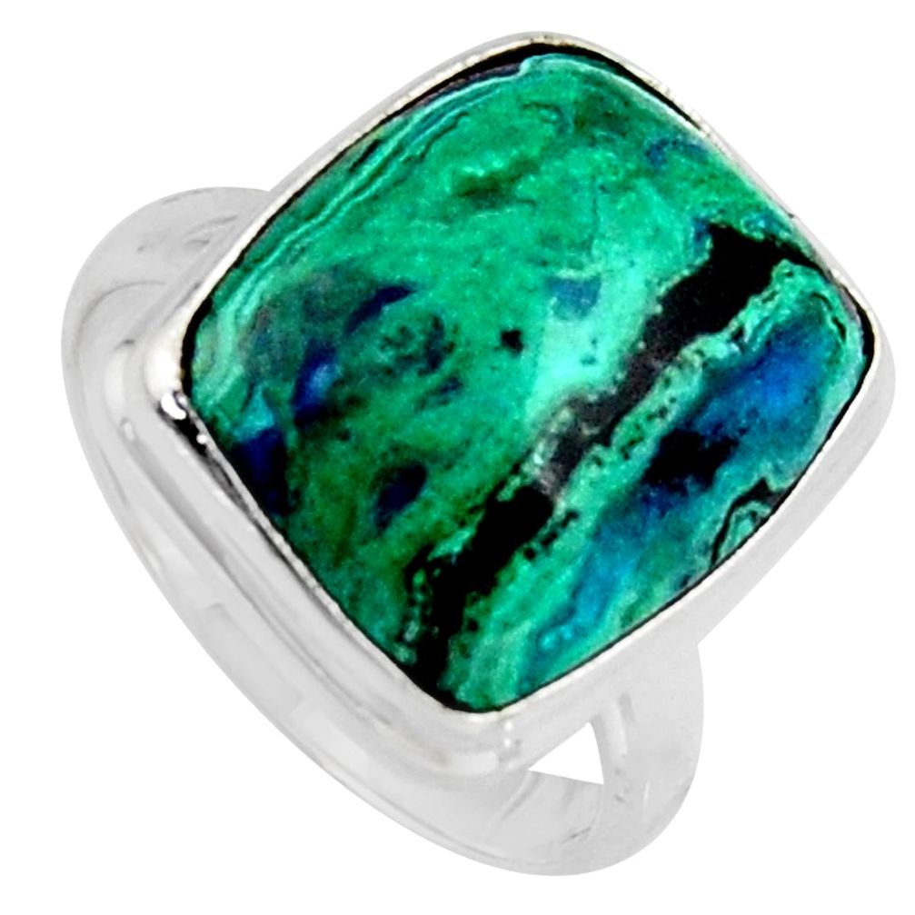 8.77cts natural green azurite malachite 925 silver solitaire ring size 7 r3351