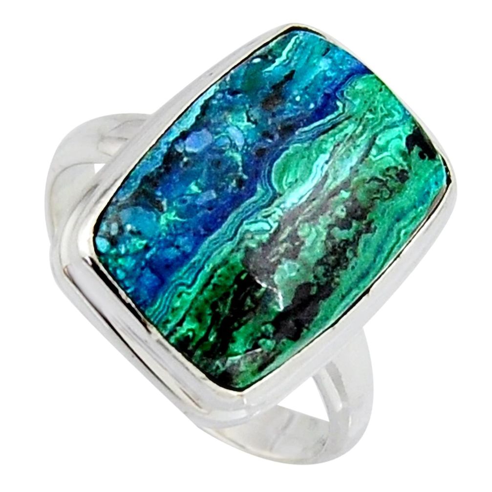 9.99cts natural green azurite malachite 925 silver solitaire ring size 8 r3354