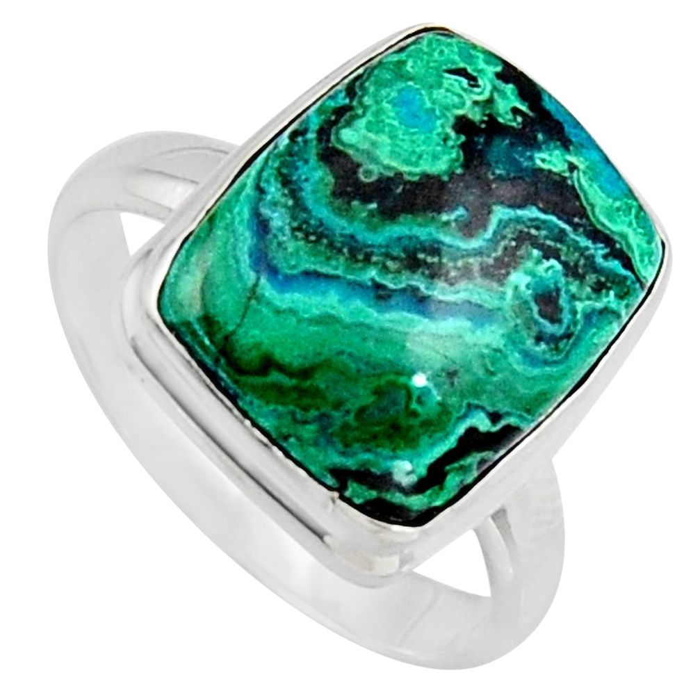 925 silver 9.47cts natural green azurite malachite solitaire ring size 9 r3360