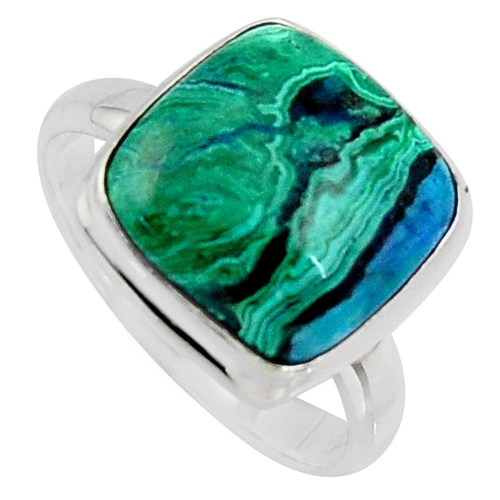 10.31cts natural green azurite malachite 925 silver solitaire ring size 9 r3361