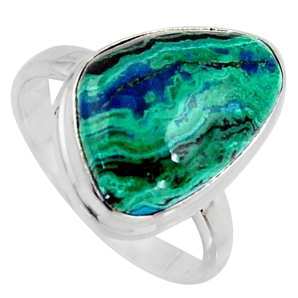 925 silver 13.66cts natural green azurite malachite solitaire ring size 10 r3364