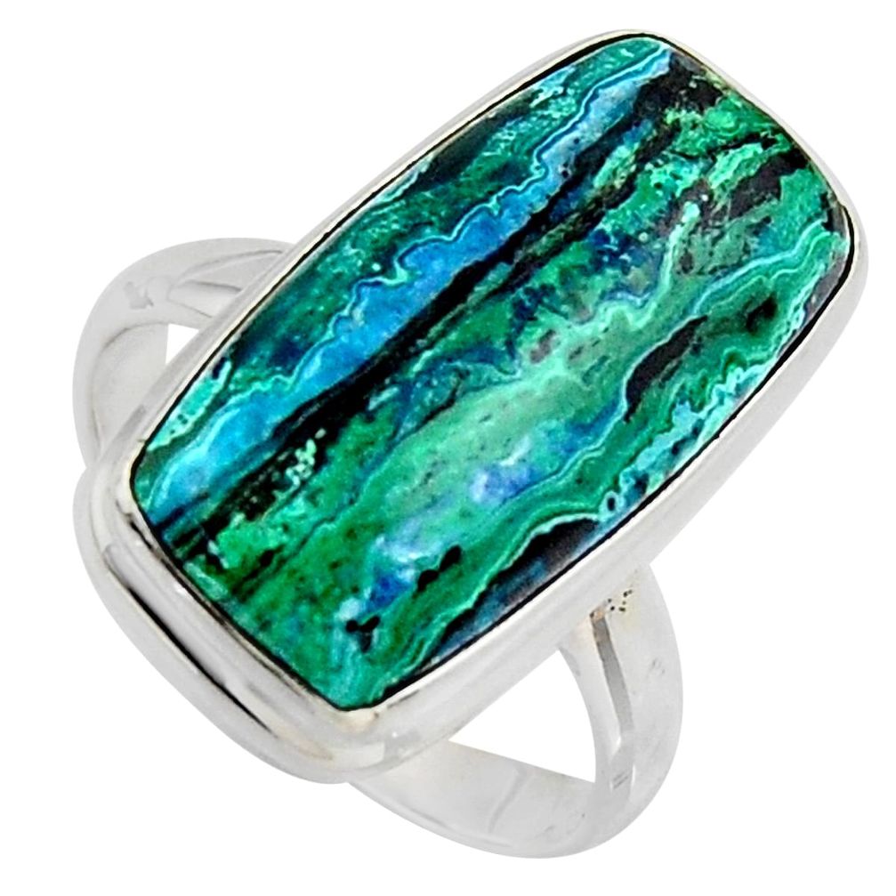 12.31cts natural green azurite malachite 925 silver solitaire ring size 9 r3366
