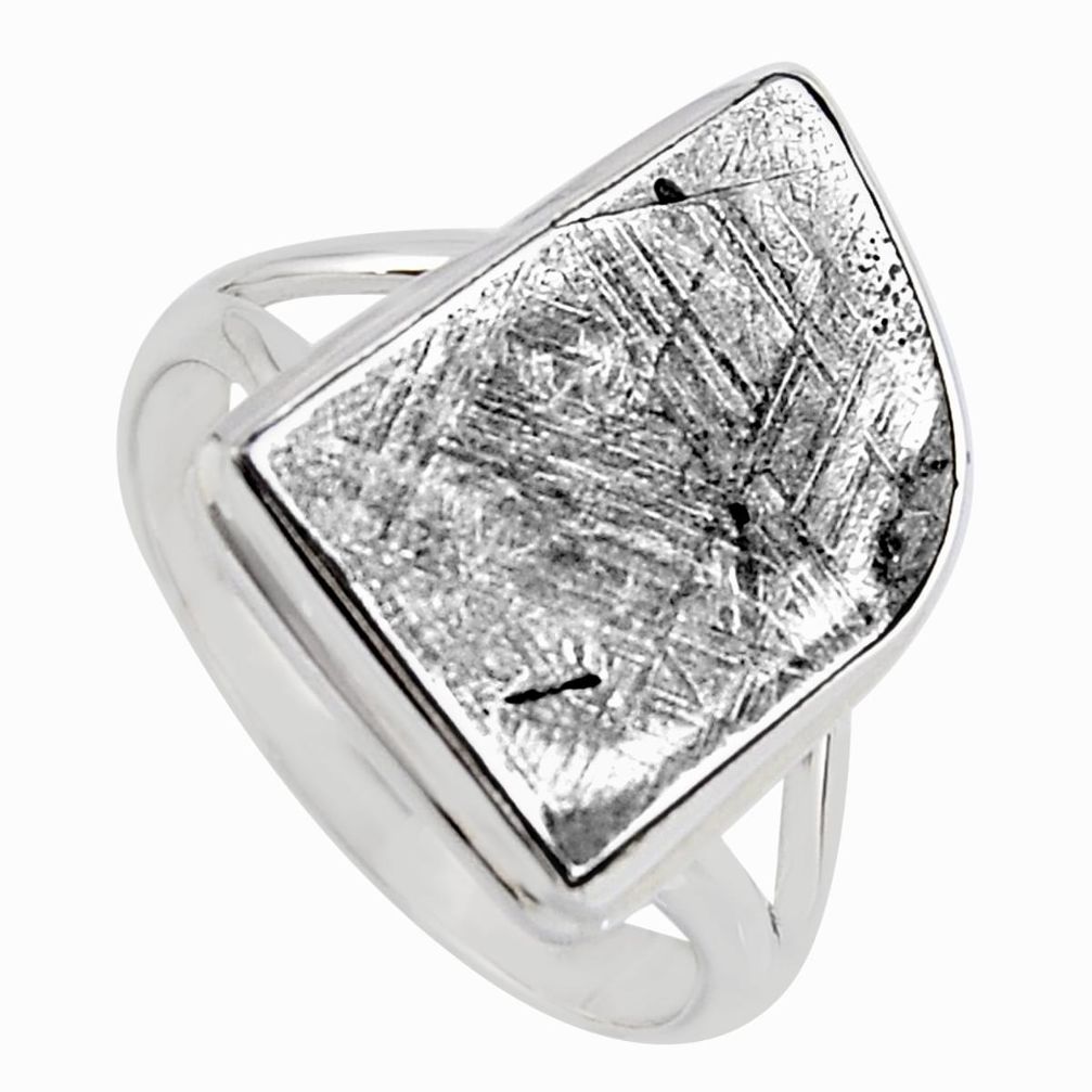 11.91cts natural grey meteorite gibeon 925 silver solitaire ring size 10 r3502