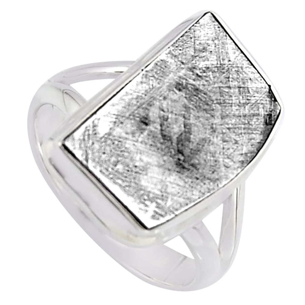 10.78cts natural grey meteorite gibeon 925 silver solitaire ring size 7.5 r3510